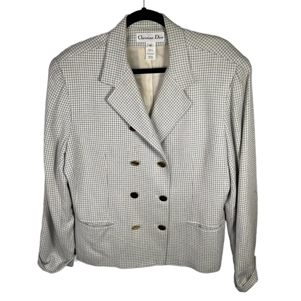 Christian Dior Vintage Houndstooth Double Breasted Blazer Jacket Size 18